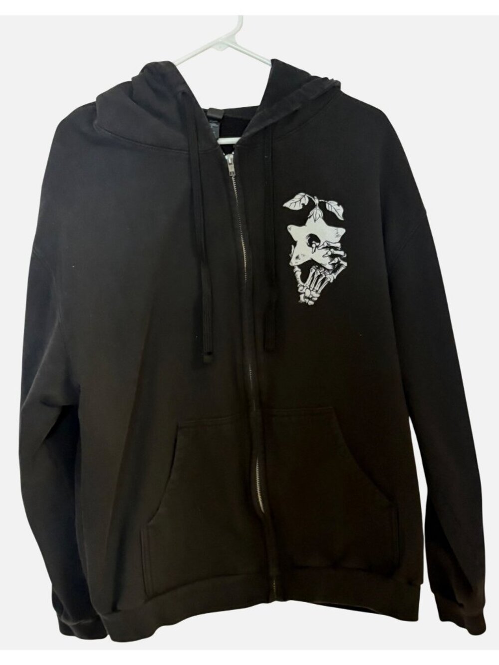 Stardew Valley Black Zip-Up Hoodie XL Skeleton & Skull Graphics Front & Back